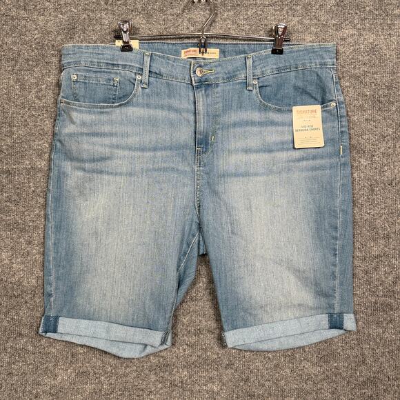 New Signature Levi's Strauss Size 8 W34 Mid Rise Bermuda Shorts Denim Blue - Picture 1 of 9